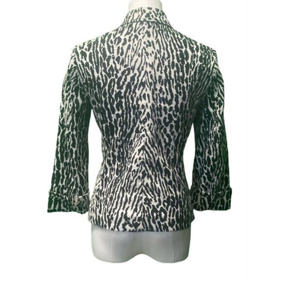 Talbots Black Animal Print Cotton Blend Button Front Collared Jacket Size 6P - Picture 3 of 6